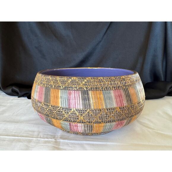 ITALIAN ART POTTERY LARGE BOWL ALDO LONDI BITOSSI "SETA" CERAMIC ITALY MCM GOLD - Picture 3 of 12